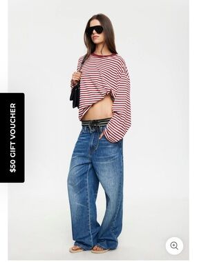Lioness Red and White Striped Long Sleeve Tee NWT